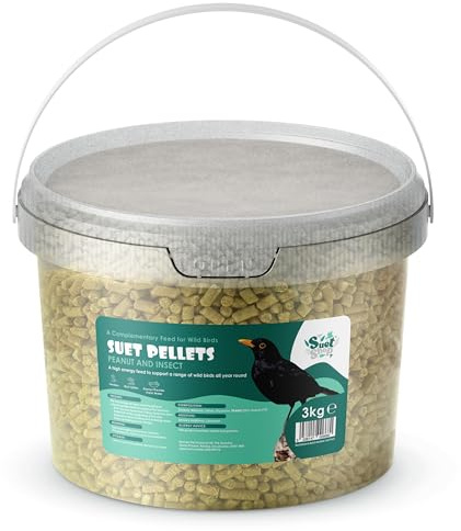 Suet Shop - Peanut & Insect Suet Pellets, 3kg Resealable Tub - Wild Bird Food Enriched with Human Grade Beef Tallow, High in Energy & Protein - All-Season Bird Feed - Manufactured In The UK