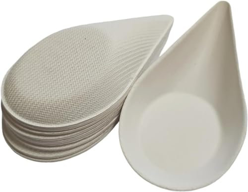 Terryshop74 50 Pièces de Bols à Doigts Alimentaires jetables Bio dégradables pour apéritiques Cocktails Plateaux en pulpe de Cellulose (Cuillère 50 pcs)