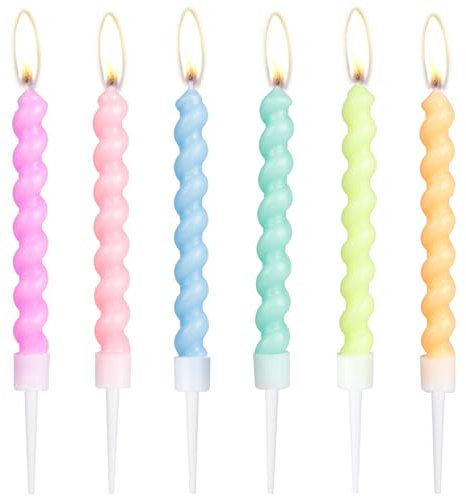 Spiralförmige Geburtstagskerzen-Set, 24 Stück, Party-Kerzen für Kuchen, Macarone, Happy Birthday-Kerzen, bunte Kuchendekorationen, Babypartys, Kuchenkerzen für Mädchen, Jungen, Babys, Frauen,