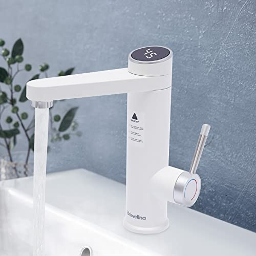 Elektrische Wasserhähne, Badezimmerhahn mit integriertem tanklosem Warmwasserbereiter Wasserhahn, 3200 W Temperaturanzeige Wasserhahn mit tanklosem Warmwasserbereiter, weißer Waschbeckenhahn Küche