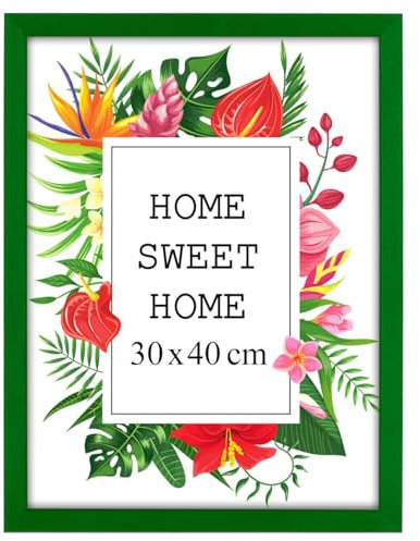 MG Design Grün Bilderrahmen 30 x 40 cm – Aus echtem Holz mit Acrylglas, zum Aufhängen & Aufstellen, für Fotos, Poster & Puzzle