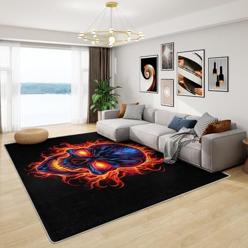Teppich mit Totenkopf Motiv - Teppich Wohnzimmer Schlafzimmer Horror Totenkopf, Kleiner Teppich Skelett, Weich Kurzflor & Waschbar & rutschfest Fussmatte Innen, Kinderteppich 50x80 cm