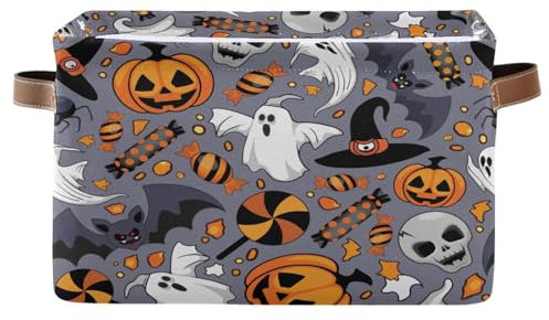 Cgiub Halloween Boo Storage Basket Foldable Fabric Storage Bins with Handles Closet Organiser Dog Toy Basket for Trick-or-Treat, Bedroom, Shelf, Office, 1 Pack