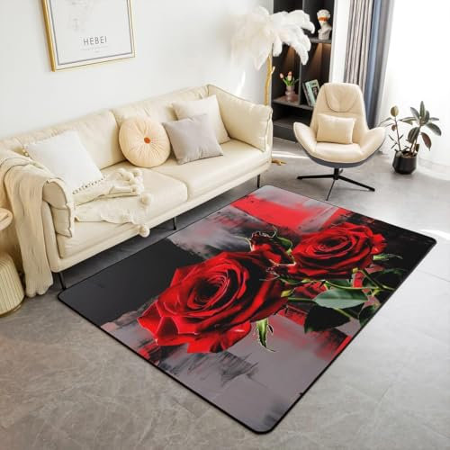Rose 3D Gedruckter Teppich Rutschfester Teppich Für Wohnzimmer Schlafzimmer Bodenmatte Outdoor-Teppich Geburtstagsgeschenk 60 X 90 cm / 23.6 X 35.4 - Leicht Zu Reinigen -5G8A6J9S8A4P0A5Q