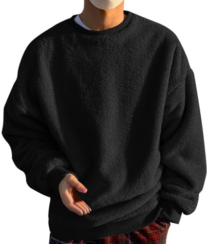 Felpa in pile oversize da uomo pullover maglione termico girocollo maglione invernale caldo abbigliamento casual morbido al tatto abbigliamento da casa morbida e confortevole pullover felpa senza