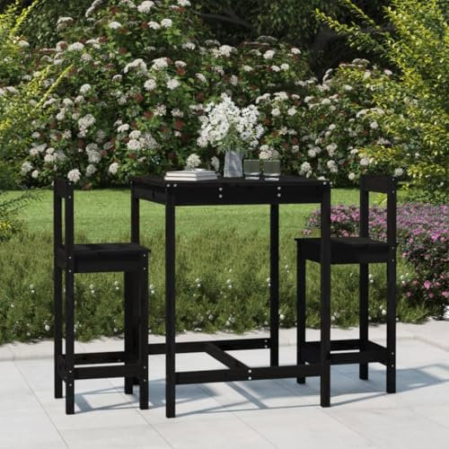 Buzaza 3-TLG. Gartenbar-Set GartenmöBel-Sets Gartenbar Outdoor Garten Bartisch Set Schwarz Massivholz Kiefer