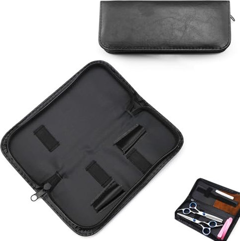 DHWEKU Borsa per Forbici da Barbiere, Borsa da Parrucchiere Borsa Professionale in Pelle con Cerniera Forbici da Parrucchiere Fondina per Attrezzi Borsa per Attrezzi da Barbiere Nera