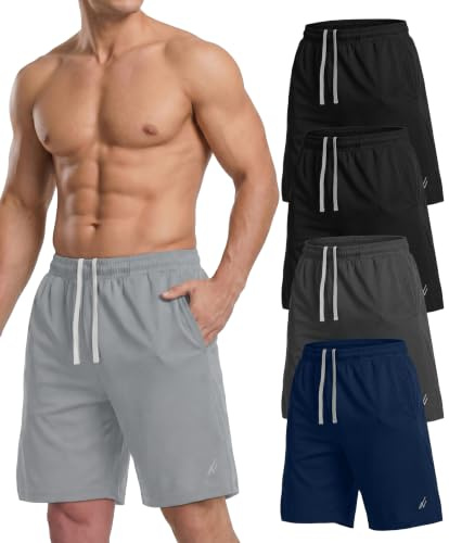 NY Threads Herren-Shorts, schnelltrocknend, lockere Passform, leicht, für Laufen, Workout, Fitnessstudio, mit Taschen, 5 Stück