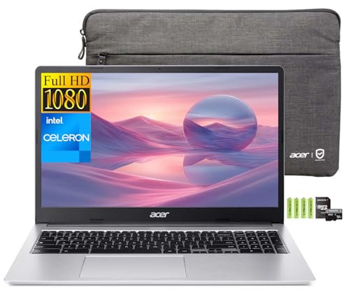 Acer Chromebook 315 15.6 pollici FHD portatile per casa e studenti, processore Intel Celeron N4500, 4 GB RAM 128 GB di memoria (64 GB eMMC+scheda SD 64 GB), tastierino numerico, Wi-Fi 6,
