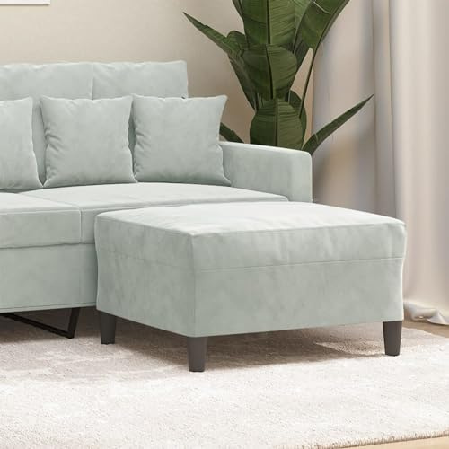 Tidyard Repose-Pied Gris Clair 70x55x41 cm Velours, Pouf Repose-Pied, Coffre de Rangement Petit Siège Ottoman, Tabouret Bas pour Canapé, Chambre, Salon, Entrée