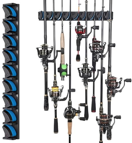 Porta Canne Da Pesca Da Muro, Portacanne Parete Supporti Per Canne Da Pesca Orizzontali Per Garage, 9 Poli Porta Canna Da Pesca Porta Canna Da Pesca A Parete (Blu)