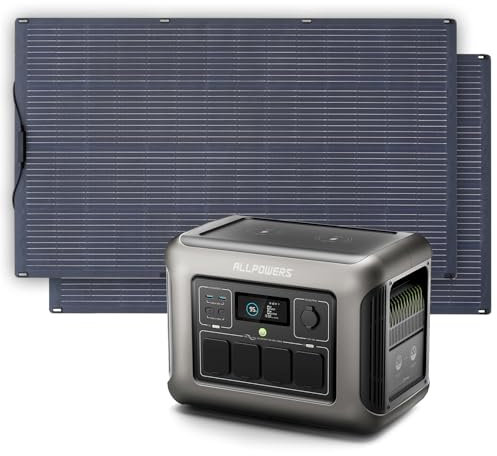 ALLPOWERS R1500 Generador solar con 2 paneles solares SF200 de 200 W, batería LiFePO4 de 1152 Wh con estación de energía portátil de CA de 1800 W para jardín, viajes, camping, RV