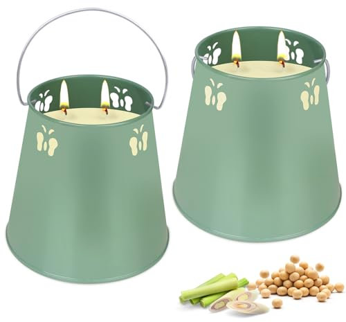 Citronella Kerzen Outdoor Groß, 2 x 19oz 2 Dochten Große Outdoor Kerze mit Griffen, Langlebige Garten Kerzen, Sojawachs-Garten und Campingkerze für Terrasse, Grillen, Sommerabende