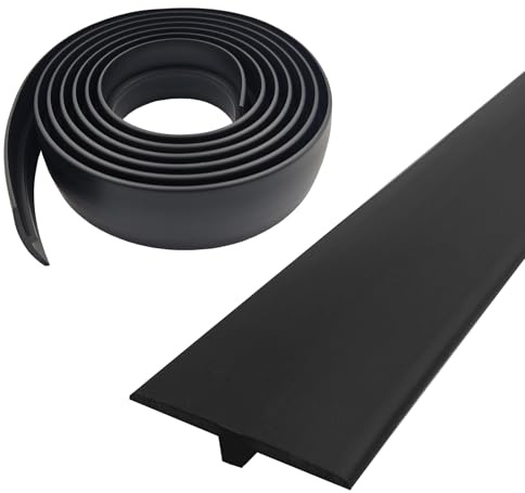 Übergangsprofil selbstklebend, Breite 50 mm, Flexible PVC-Übergangsstreifen-T-Formteil, Übergangsleiste ohne bohren, Abdeckleiste (Schwarz, 3 m)