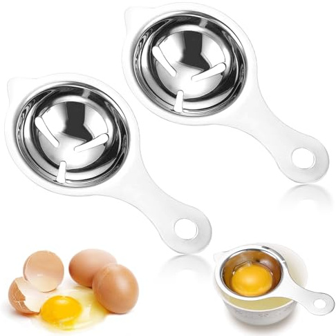 2 Stück Eiertrenner, Edelstahl Eigelbtrenner, Edelstahl Eiweiß Trenner mit Griffen, Eiertrenner Lustig, Teiler Filter, Eitrenner für zur Herstellung von Kuchen, Kakaokuchen, Apfelkuchen usw