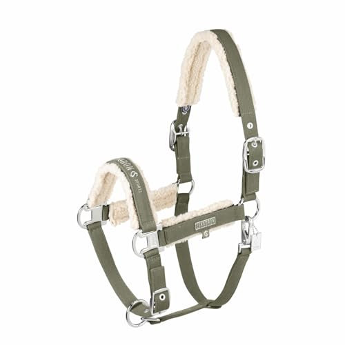 Eskadron Halfter Pferdehalfter Classic Sports Denim Double Pin Teddyfleece, Farbe:Dusty Olive, Größe:V