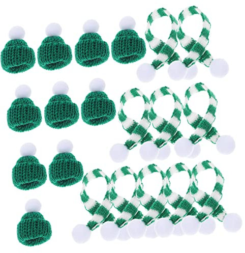MAGICLULU 10sets Christmas Hat Scarf Bear Doll Miniature Knit Hats Scarves Wine Bottle Covers Stuffed Doll Decorations for Dining Party