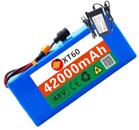 48V 42Ah 13S3P Lithiumbatterie Ebike-Batterie Li-Ionen-Akku Mit 54,6 V 2 A-Ladegerät + BMS für Motorkit Unter 1000W XT60 Plug+T Plug XT60 Plug,48V 42Ah