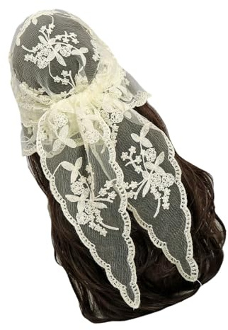 KMGDM Bestickter Spitzenschal, Dreieckstuch, Blumen-Stirnband, Spitze, Kopftuch, Bandana, Stirnband, eleganter Schal, 135 x 45 cm, für Damen