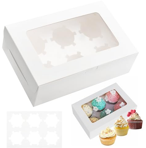 ZMDMAH 12 Stück Cupcake Transportbox 6 LöCher Cupcake Boxes 24×16×7.5cm Muffin Box Kuchen Transportbox Rechteckig Macarons Box Geeignet für Cupcakes, Muffins, Desserts