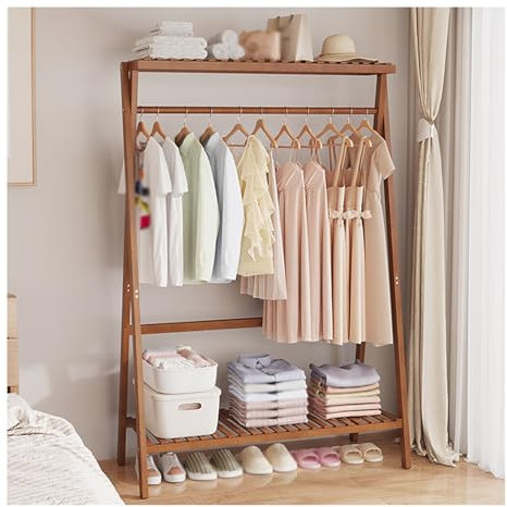 Générique Porte-Manteau sur Pied avec Miroir, Porte-Manteau sur Pied en Bois Massif Wen pour Chambre à Coucher, Maison, Tringle à vêtements Verticale Simple, Porte-sous-vêtements, Marron, 70 cm