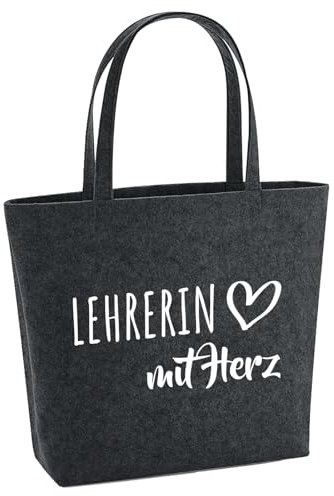 Huuraa Filz Shopper Lehrerin mit Herz Geschenk 22 Liter Charcoal Melange Filztasche Lehrerin Geschenkidee