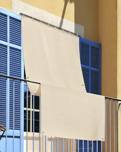 INTRECCI Tenda da Sole per Esterno, Tenda da Sole per Balconi, Impermeabile, a Caduta, 200x350 cm con Occhielli Laterali, Telo Ombreggiante, Riduce Luce e Calore, Migliora la Privacy, Colore Panna