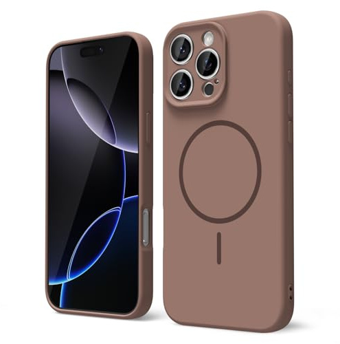 oakxco for iPhone 16 Pro Max Case Silicone Mag Safe, Magnetic Slim Thin Phone Case Compatible with Magsafe, Women Girls Cute Girly Aesthetic Soft Rubber Gel Safecase with Camera Cover, Brown