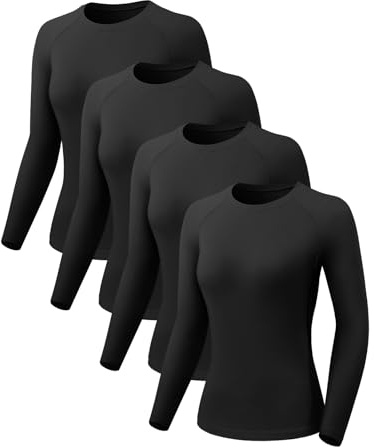 Orrfreer 4 Pack Women's Activewear Gym Tops Long Sleeve Compression Shirt Fitness Workout Yoga Tops Ladies Sports Running T-Shirt Fast Dry, Breathable 4 Black XXL