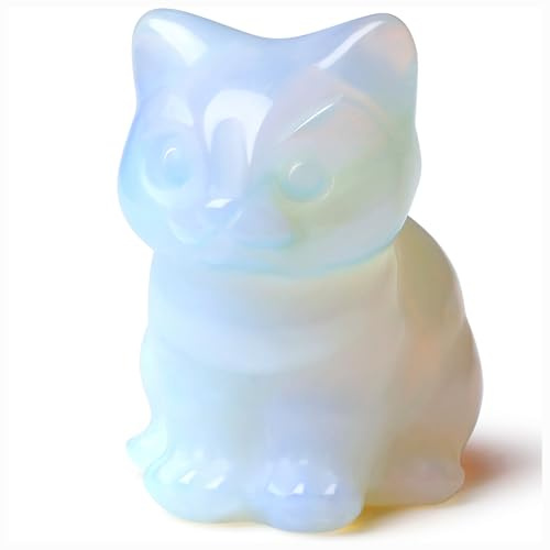 Sahoottie Opal Katze Figur Blaue Katzen Deko Opal Deko Figuren Geschenke für Katzenliebhaber Katze Geschenk Dekoration Kristalle Glückskatze