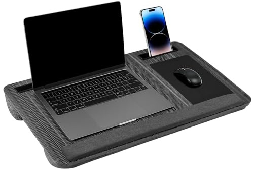 Laptopkissen, Laptopunterlage für Bett bis 17.3 Zoll Notebook, Tragbarer Laptoptisch mit Kissen für Laptops, Tablets (Grau)