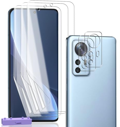 Zerrshoo Protector de Pantalla para Xiaomi 12, HD Película Protectora 3 Piezas y Cristal Templado Protector Cámara 2 Piezas, Antiarañazos, Antihuellas, Cobertura Completo, Instalación Fácil