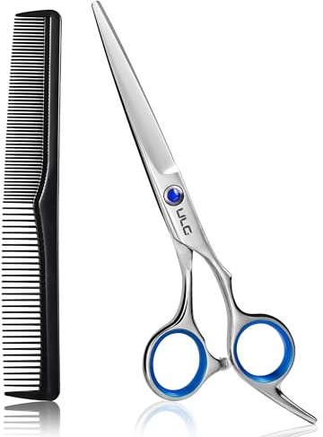 ULG Haarschere, professionelle Friseurschere, 16,5 cm, rechtshändig, Rasierklingen-Schere mit Kamm, Friseursalon-Haarschere aus japanischem Edelstahl, handgeschliffen