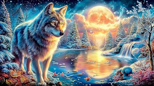 Arktischer Wolf mit Nordlichtern Erwachsenenpuzzle 1000 Teile Herausforderndes Spiel Bildungsspiele Schönes Dekorationspuzzle für Wanddekoration und Geschenke 38x26/1000 Teile