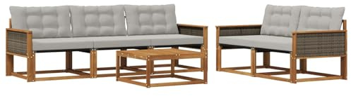 vidaXL Outdoor-Sofagarnitur mit Kissen 6 pcs Natürlich und Hellgrau, Garten-Sofa, modernes Ecksofa, Robustes Loungemöbel, stilvolle Terrasse, Bequeme Sitzgruppe