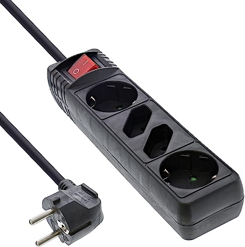 InLine 16445S Steckdosenleiste, 4-fach, 2x Schutzkontakt + 2x Euro, mit Schalter, 5m, schwarz