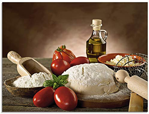 ARTland Glasbilder Wandbild Glas Bild einteilig 80x60 cm Querformat Italien Essen Teig Pizza Tomaten Olivenöl Dolce Vita T5UZ