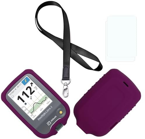SNK Premium-Silikonhülle (Lanyard + TPU-Displayschutzfolie) für Freestyle Libre 3 & Freestyle Libre 2, Violett