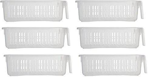 6 x Small Clear Handy Caddy Basket Shelf Cupboard Storage Basket 28cm x 15cm x 8.5