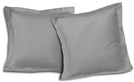 Lot de 2 Taies d'oreiller 100% Coton Gris Clair 63x63 cm