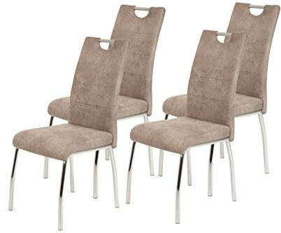 Hela Tische, 4er Set Esszimmerstuhl Küchenstuhl Susi, Mikrofaser Vinatge Beige, Metallgestell + Griff Chrom