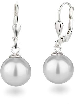Schöner-SD Perlenohrringe 925 Silber Ohrhänger Perle hängend 10mm hellgrau