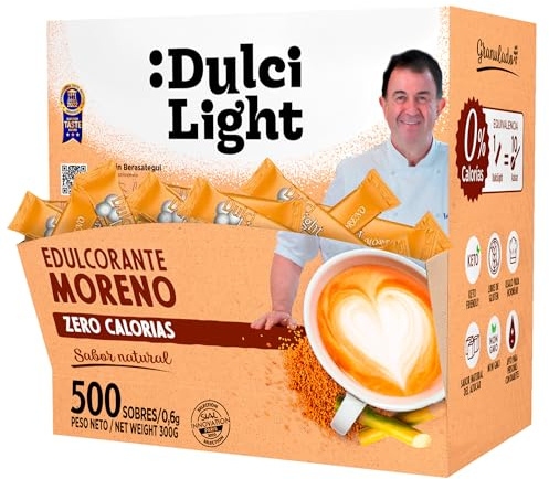 Dulcilight Zucker-Ersatzstoff Brauner Zucker Muscovado 500 Sticks Natürliches Aroma, Nicht-GMO, Keto, Vegan, Glutenfrei - Muscovado Zucker Dunkel Zuckerersatz Ohne Kalorien Pflegen Sie Ihre Zähne