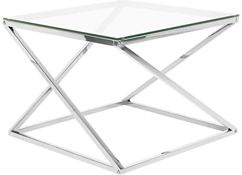 Moderner Couchtisch aus Glas mit Metallgestell in Silber Beverly