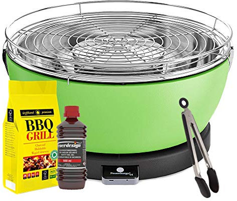 YesEatIs by FEUERDESIGN - VESUVIO Grill GREEN- Kit with IGNITION GEL + CHARCOAL 3 Kg + Barbecue Tongs