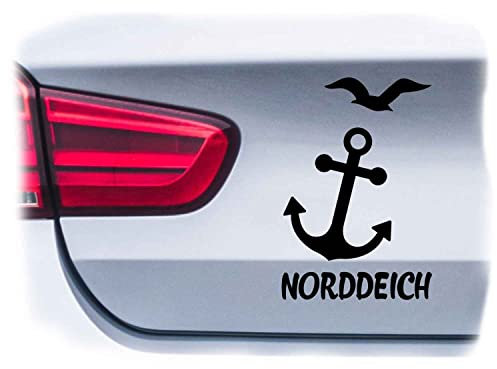 WB wohn trends Auto-Aufkleber, Norddeich mit Anker, weiß, 15cm hoch, Farbe und Größe wählbar, KFZ-Sticker LKW Spruch