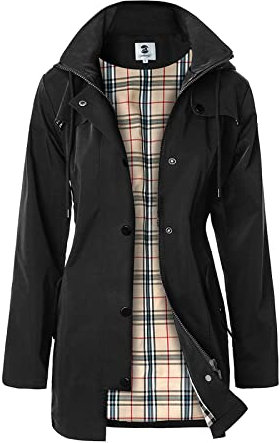 SaphiRose Langer Regenmantel für Damen, wasserabweisender Outdoor-Regenmantel, Windbreaker, mit Kapuze (Schwarz, XL)