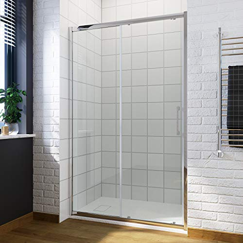 ELEGANT 1400 x 900mm Sliding Shower Enclosure with Anti Slip Resin Tray + 90mm Free Waste 8mm Easy Clean Safety Glass Shower Cubicle Screen Panel
