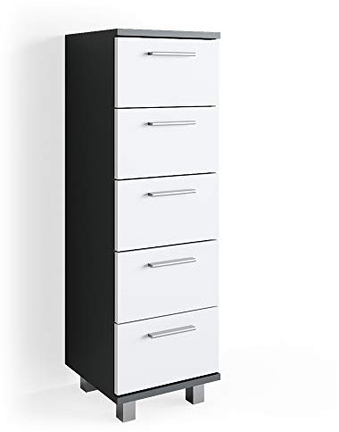 Vicco Badschrank Ilias, Badezimmerschrank mit Schubladen, Anthrazit/Weiß, 30 x 95 cm