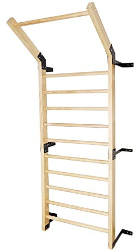 FC FUNCHEER Gymnastik Holz Stall Bar, Schwedenleiter Wand Gym - Suspension Trainer, 11 Strategische Stäbe - 86,6 Zoll in der Höhe, 82 Zoll in der Breite, Wandmontage Klimmzugstange für Zuhause